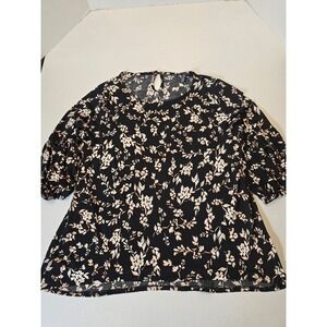 Ellen Tracy Floral Print Blouse Top Womens Extra Large‎ Keyhole Balloon Sleeve